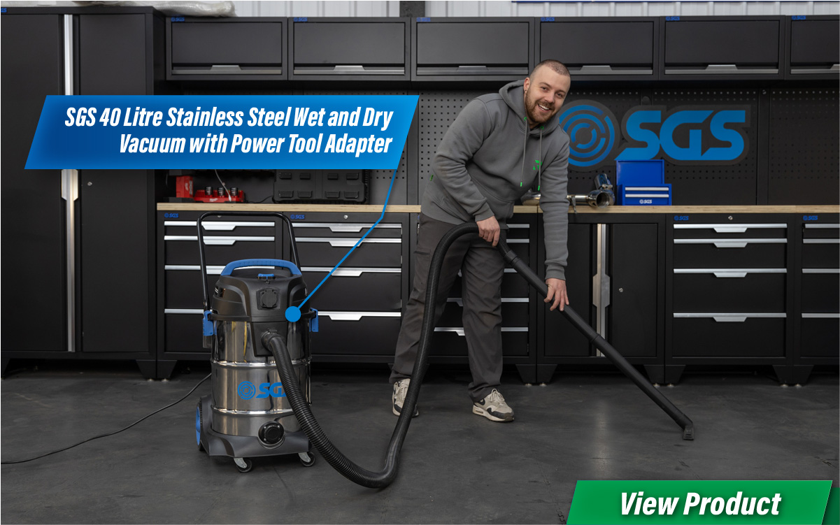 SGS 40 Litre Stainless Steel Wet and Dry Vacuum with Power Tool Adapter