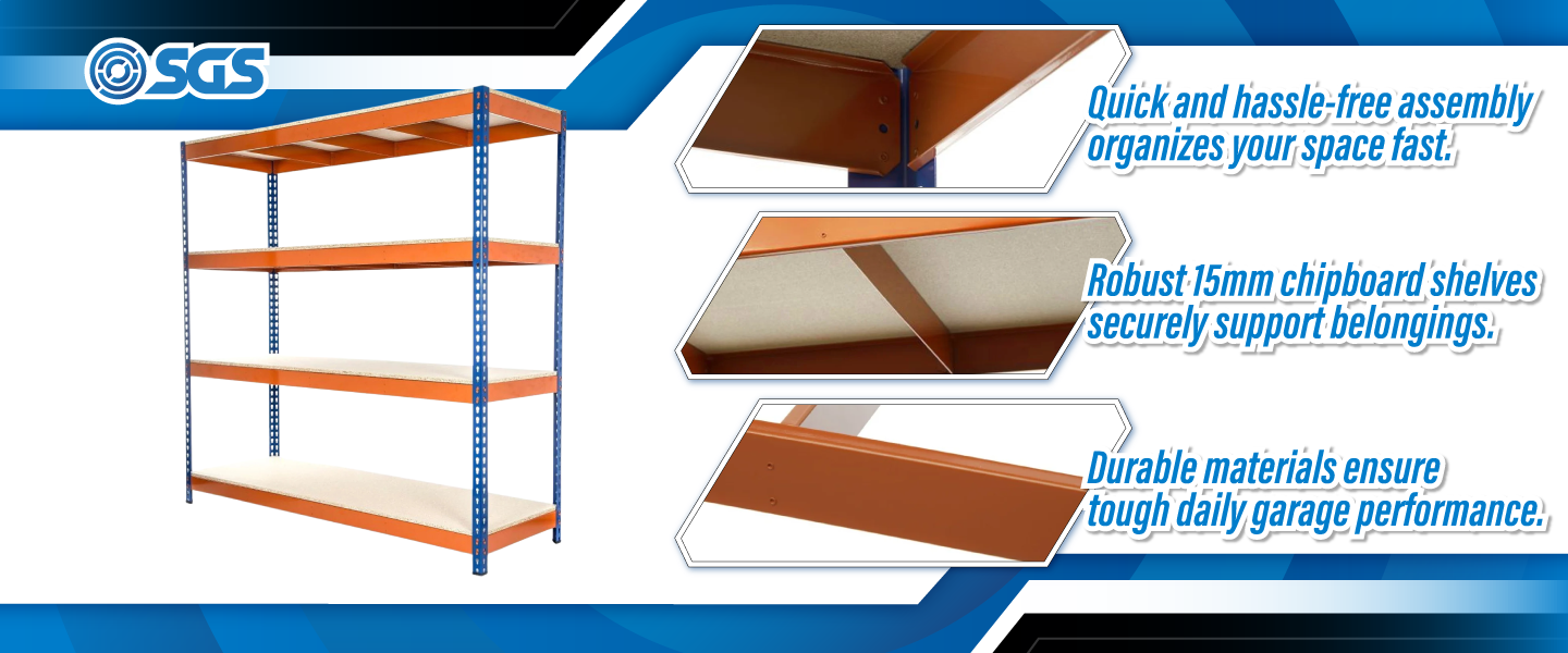 SGS 4 Tier Garage Shelving 15mm Chipboard Racking - 180x180x60cm