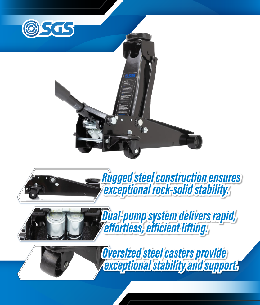 SGS 3 Tonne Heavy Duty Trolley Jack - 465mm Max Lift Height