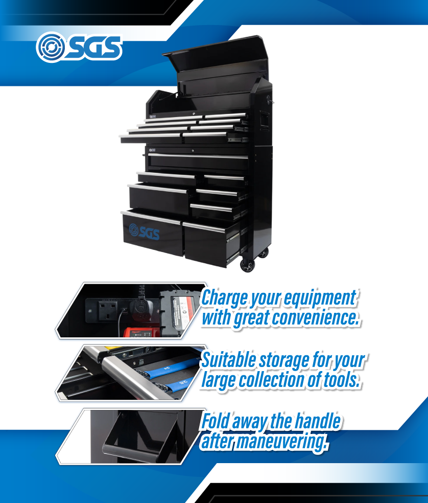 SGS 46in 16 Drawer Tool Chest & Roller Cabinet With Power Sockets