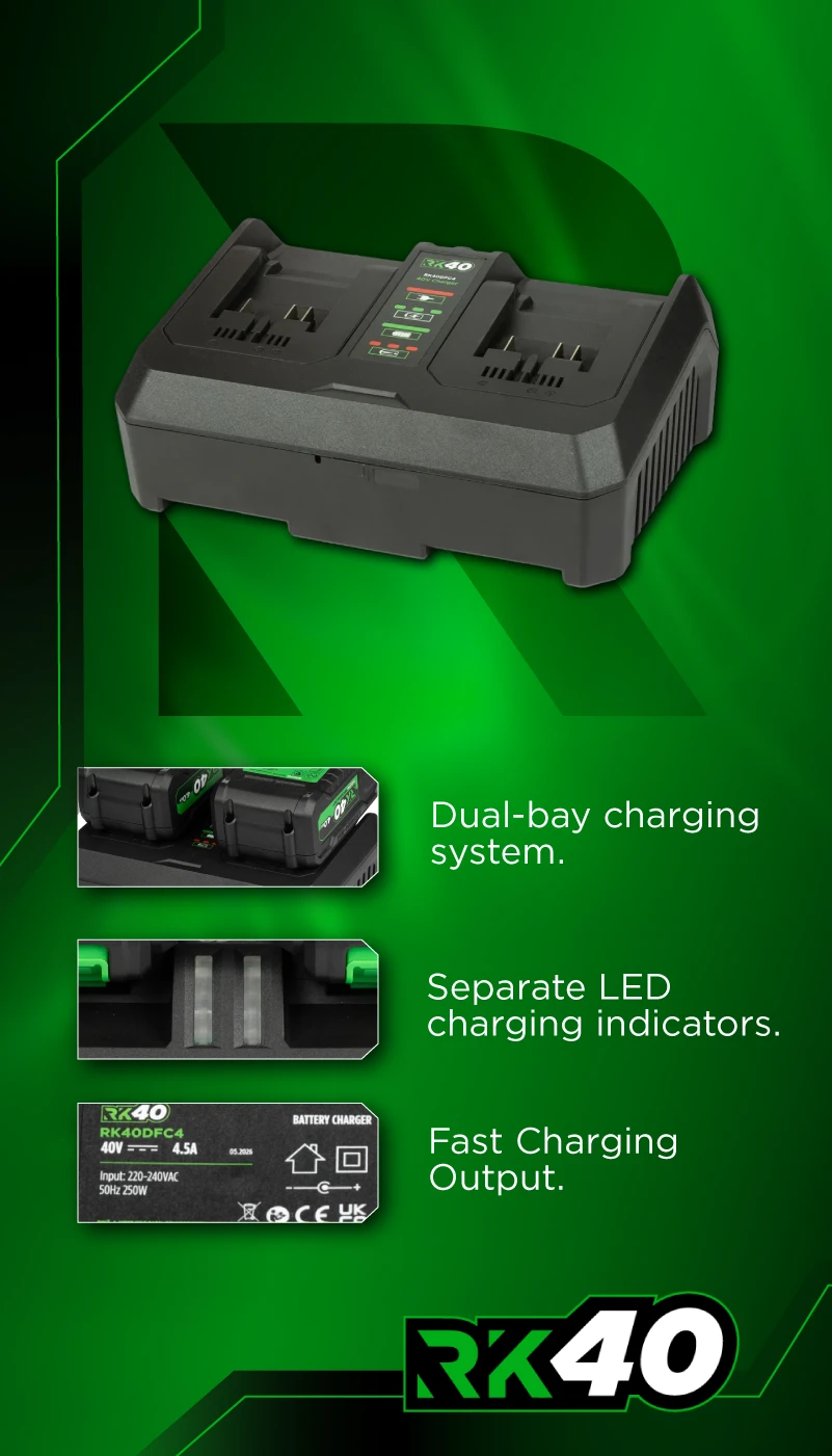 Rikä RK40 40V Double 4.0Ah Battery Fast Charger | 4.5A