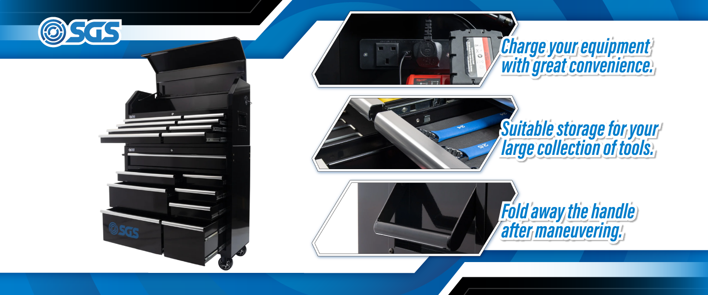 SGS 46in 16 Drawer Tool Chest & Roller Cabinet With Power Sockets