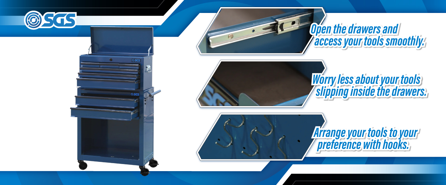 SGS Mechanics 8 Drawer Tool Box Chest & Roller Cabinet | Blue