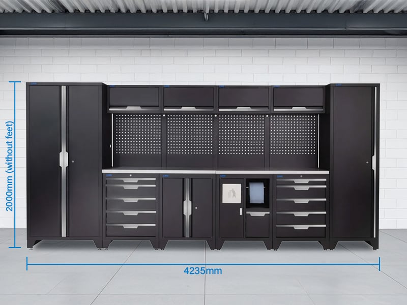 SGS 14pc Garage Storage System with Stainless Steel Worktop