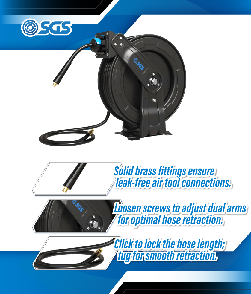 SGS Wall-Mountable Auto Air Hose Reel | 20m | Open Frame