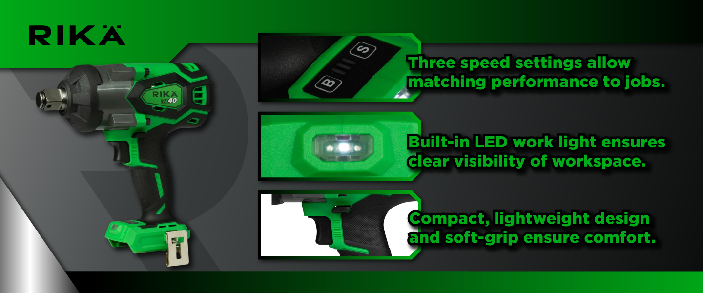 Rikä RK40 40V 3/4in Cordless High-Torque Impact Wrench | 1700Nm Nut-Busting Torque | Friction Ring | Brushless Motor | Body Only