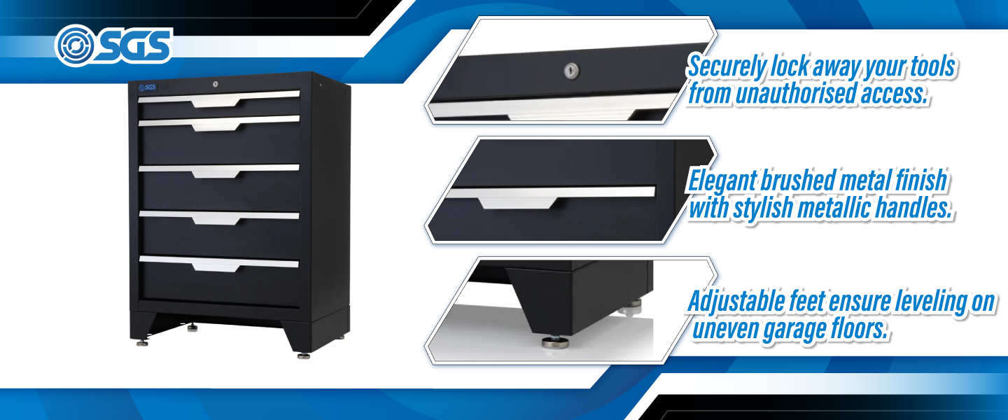 SGS 5 Drawer Floor Cabinet for Garage Storage System | Worktop Sold Separately