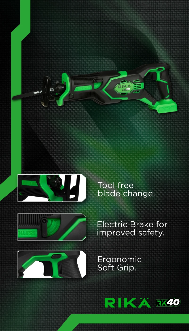 Rikä RK40 40V Cordless Reciprocating Saw | Brushless Motor | Body Only