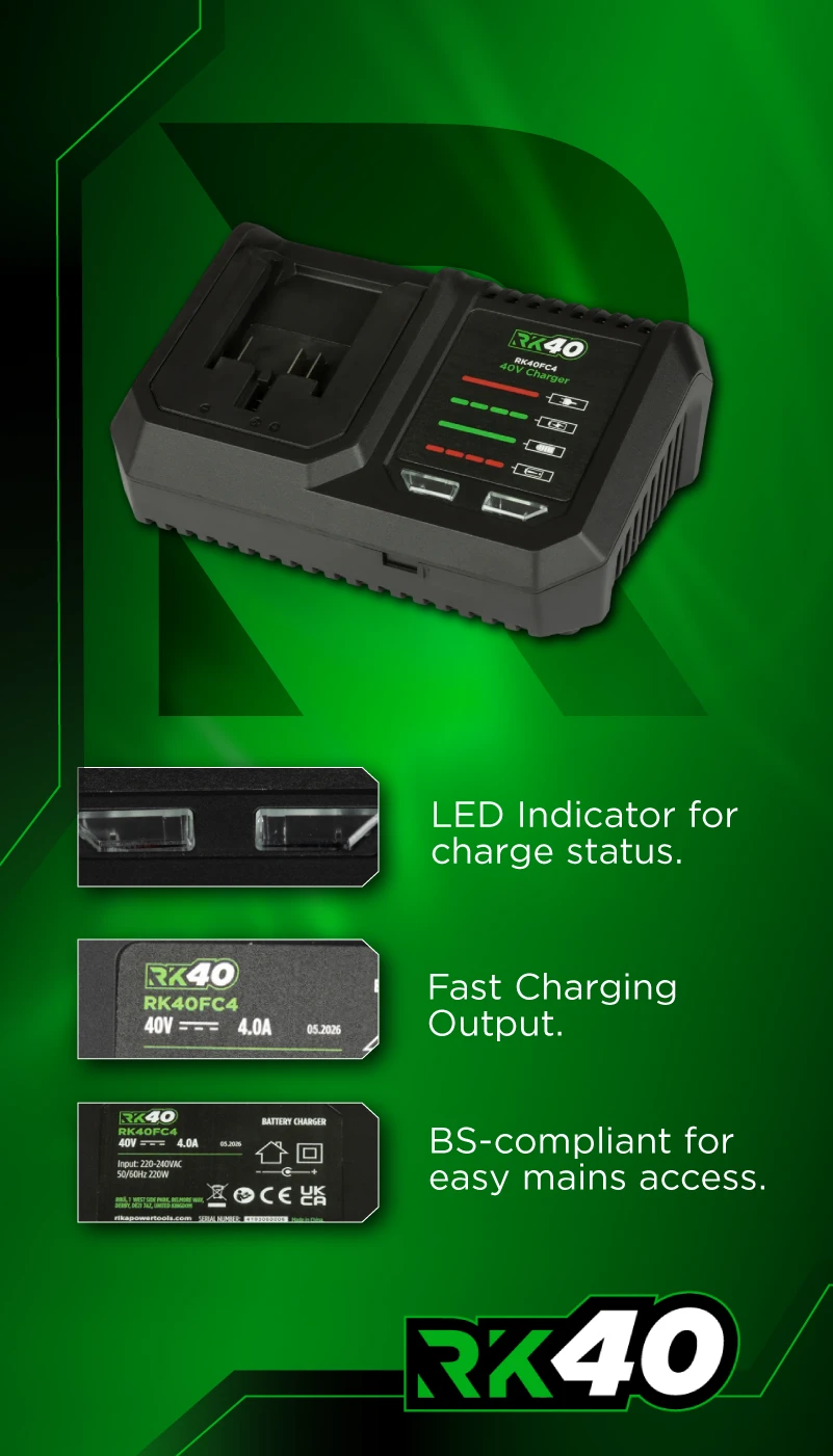 Rikä RK40 40V Single 4.0Ah Battery Fast Charger | 4.0A