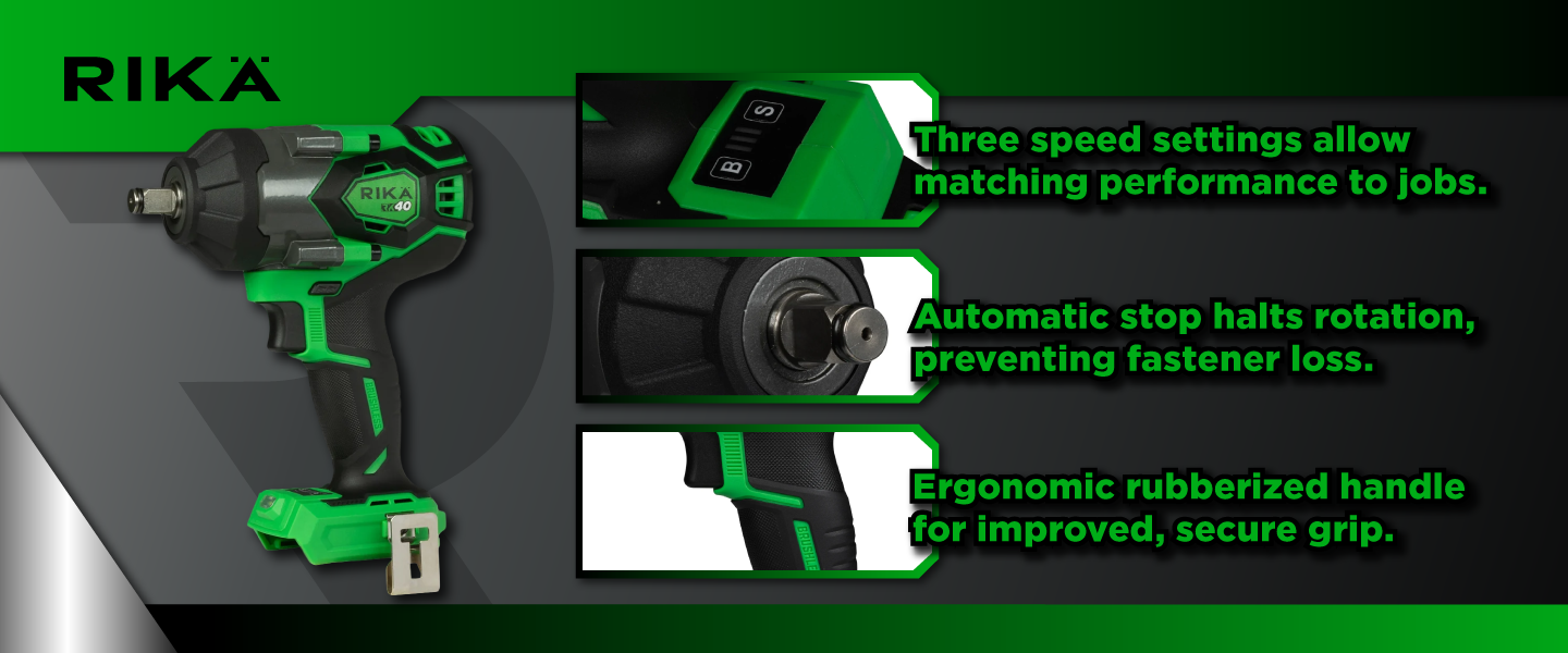Rikä RK40 40V 1/2in Cordless Mid-Torque Impact Wrench | 1000Nm Nut-Busting Torque | Friction Ring | Brushless Motor | Body Only