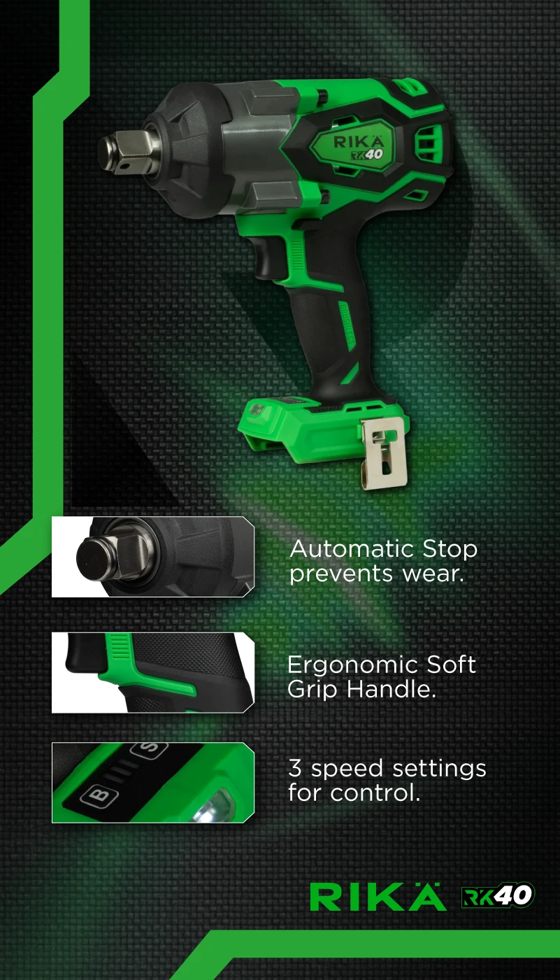 Rikä RK40 40V 3/4in Cordless High-Torque Impact Wrench | 1700Nm Nut-Busting Torque | Friction Ring | Brushless Motor | Body Only