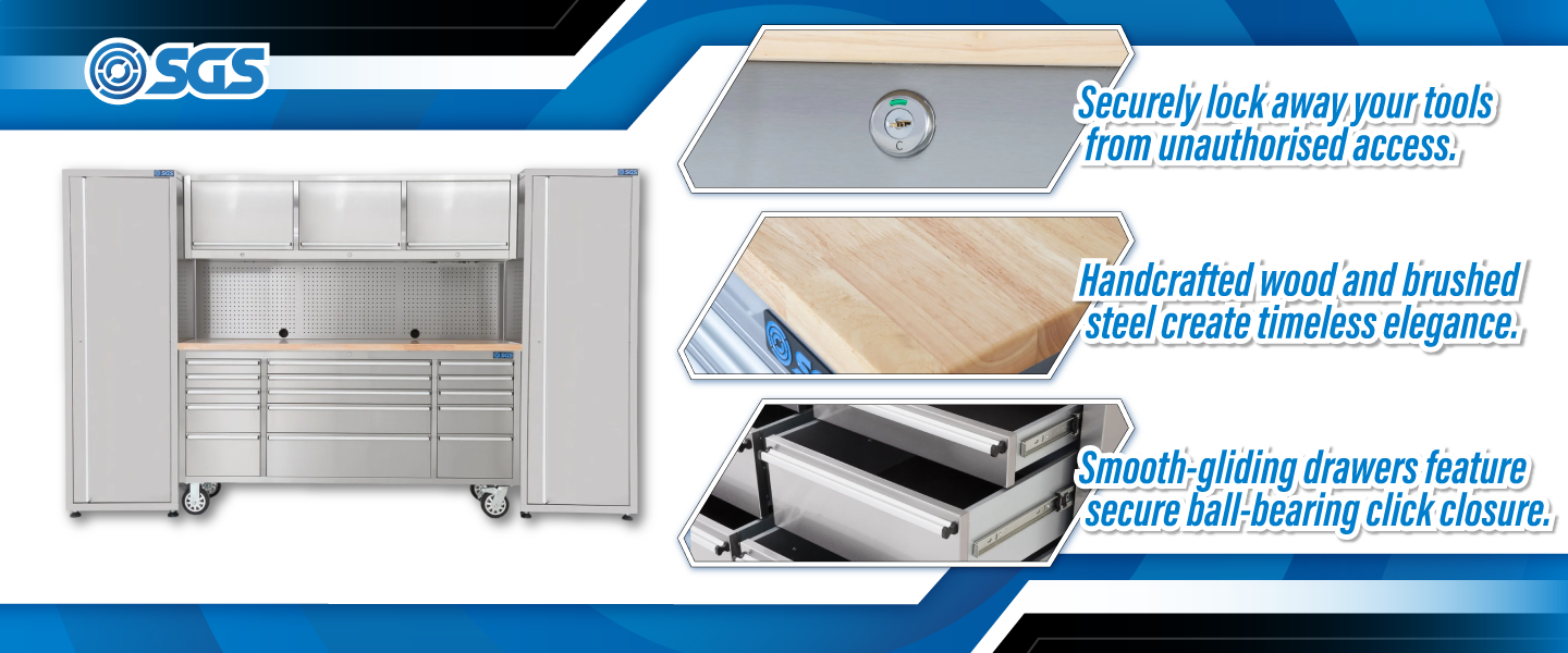 SGS 72in Stainless Steel 15 Drawer Mobile Workbench & Heavy Duty Tool Chest | Pegboard |3x Upper Cabinets | 2x Tall Side Cabinets