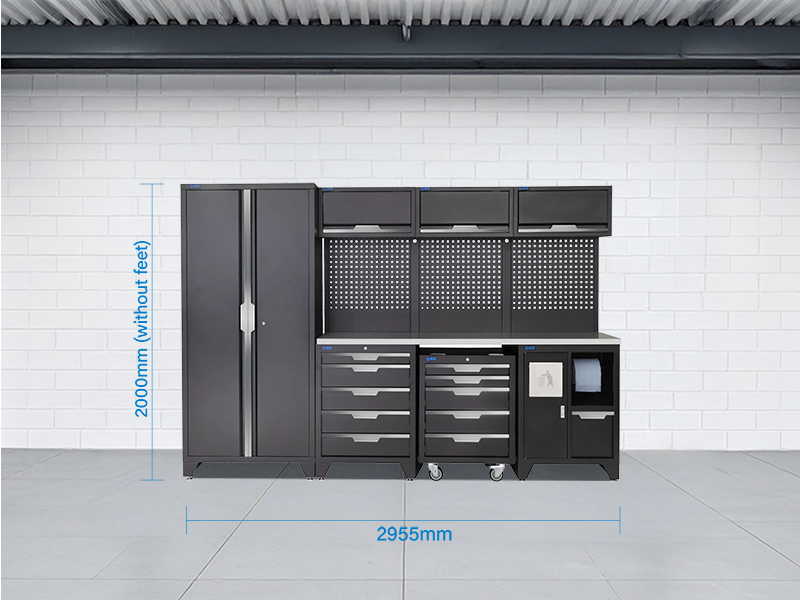 SGS 10pc Garage Storage System | 10 Drawers | Stainless Steel Worktop | Tall Double Cabinet | Bin Unit | Mobile Tool Cabinet