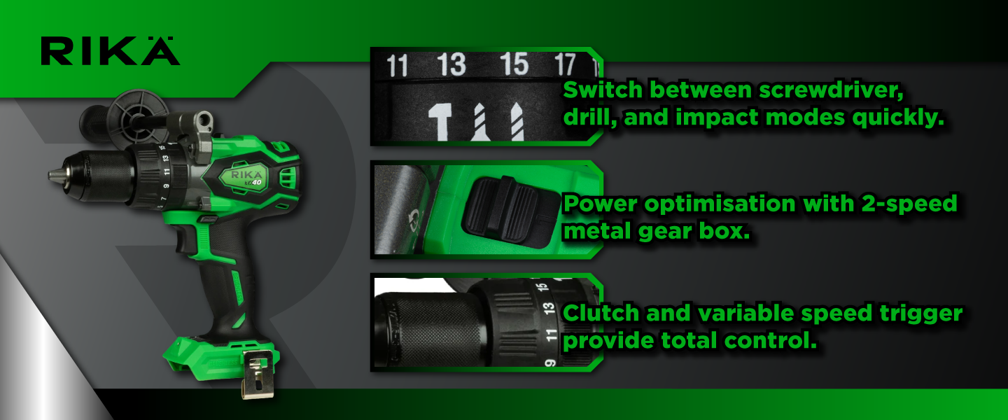 Rikä RK40 40V Cordless Combi Drill | 150Nm | Brushless Motor | Body Only