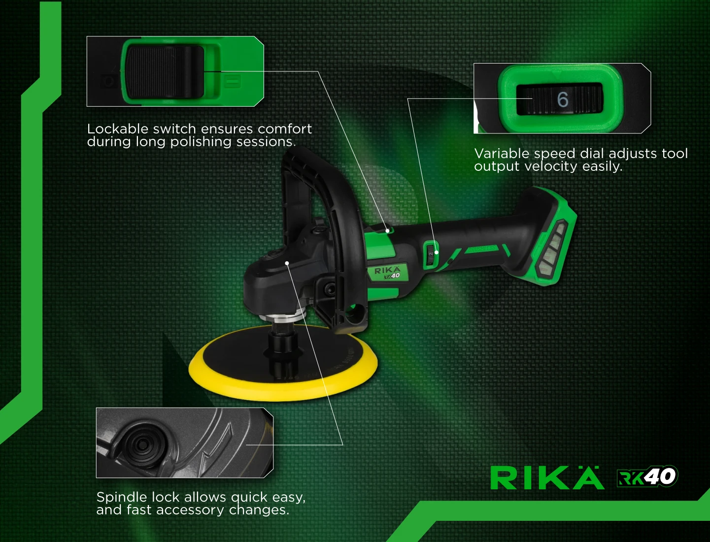 Rikä RK40 40V Cordless Rotary Car Polisher | 180mm Pad | Brushless Motor | Body Only