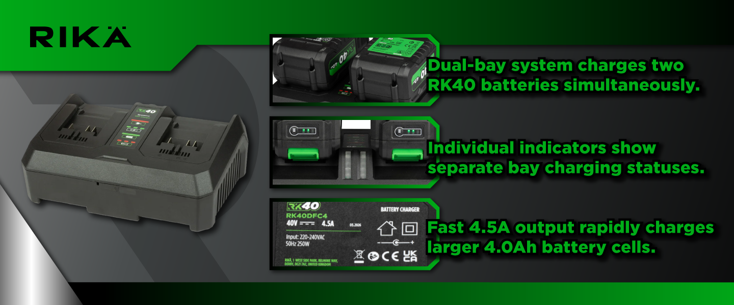Rikä RK40 40V Double 4.0Ah Battery Fast Charger | 4.5A