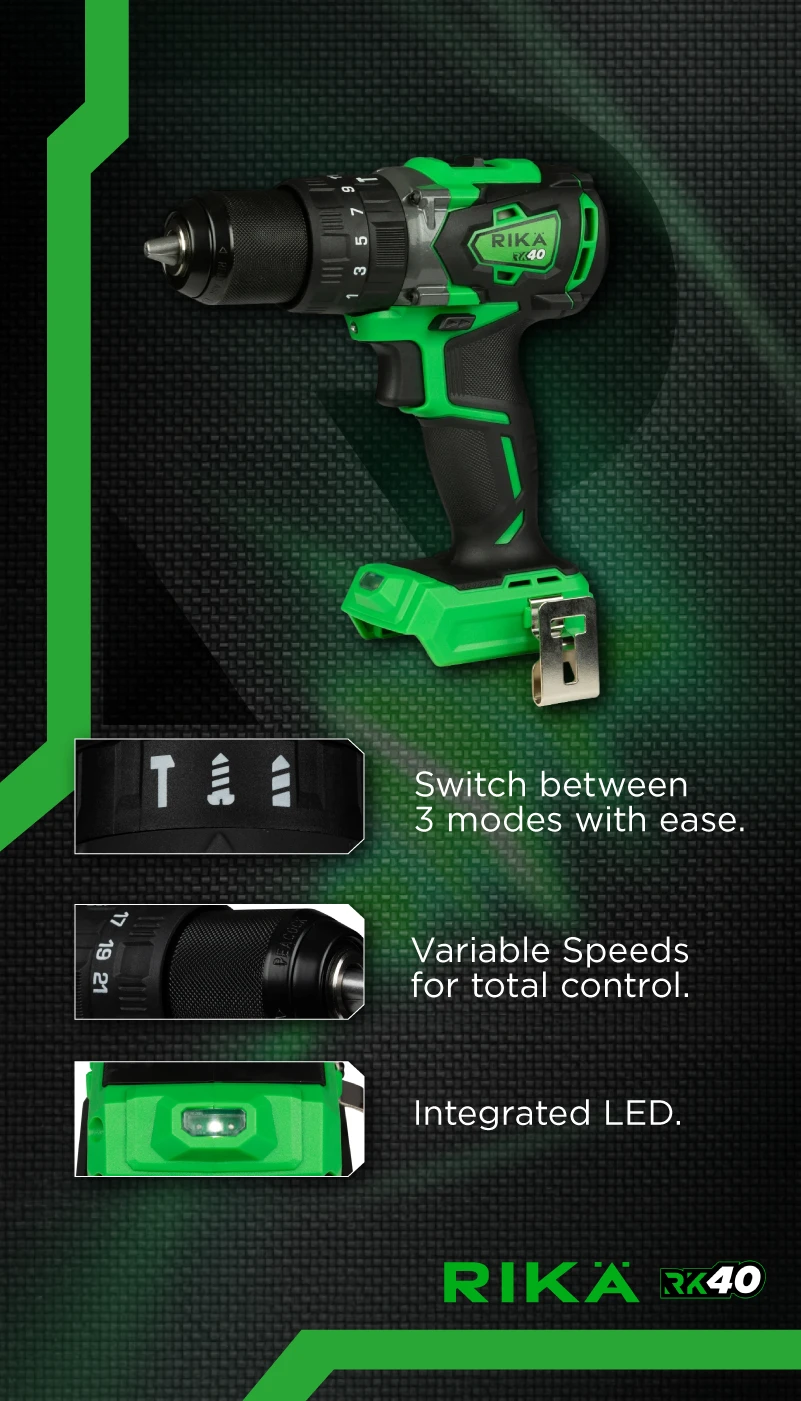 Rikä RK40 40V Cordless Compact Combi Drill | 79Nm | Brushless Motor | Body Only