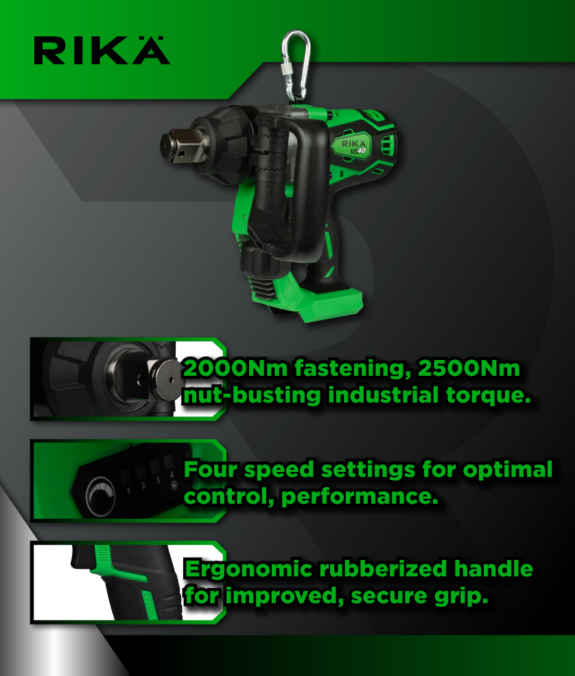 Rikä RK40 40V 1in Cordless High-Torque Impact Wrench | 2500Nm Nut-Busting Torque | Friction Ring | Brushless Motor | Body Only