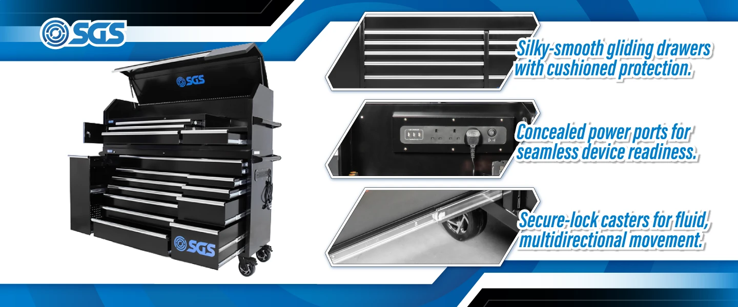 SGS 72in 16 Drawer Tool Chest and Roller Cabinet with Power Sockets