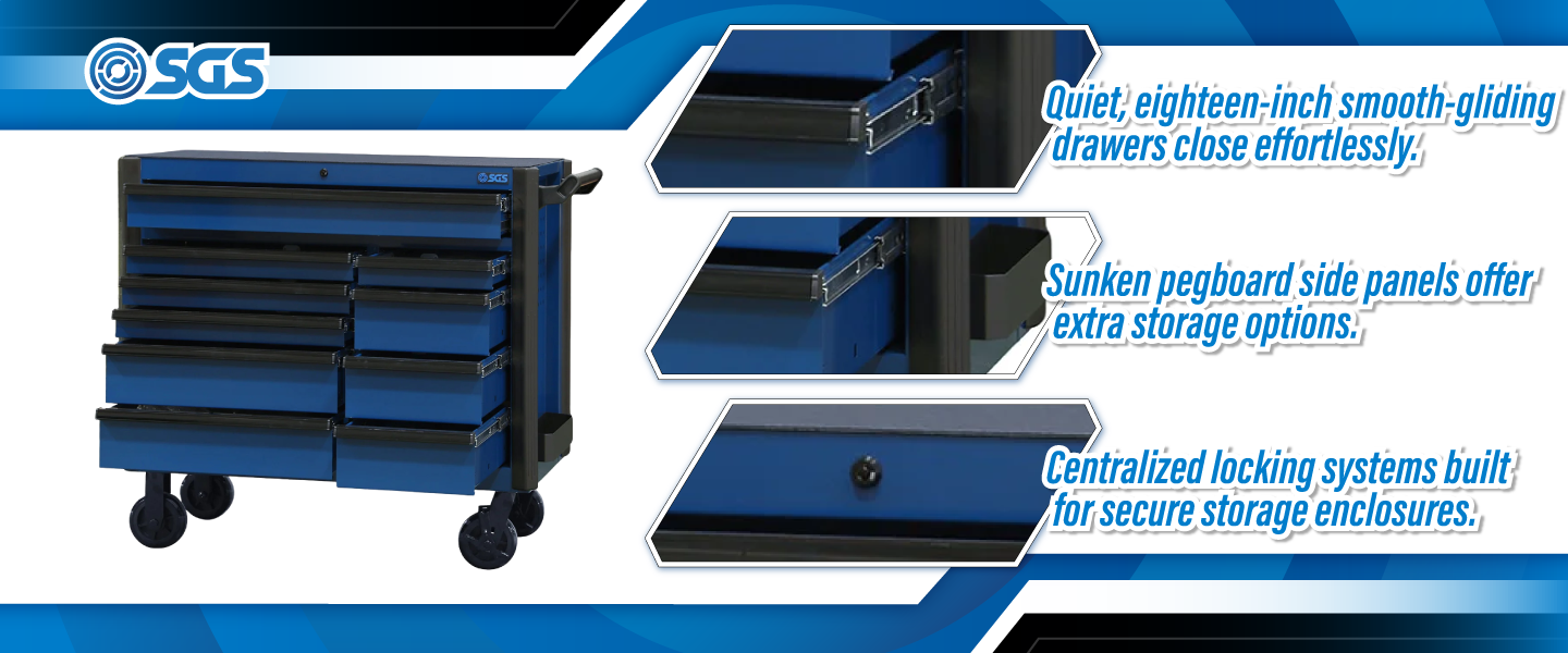SGS 44in 10 Drawer Roller Cabinet | Blue