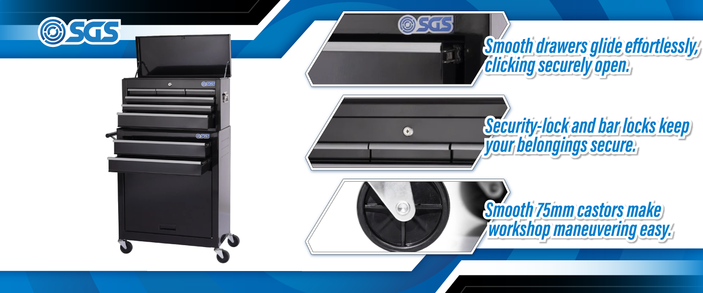 SGS 26in 8 Drawer Tool Chest & Roller Cabinet Combo | Black