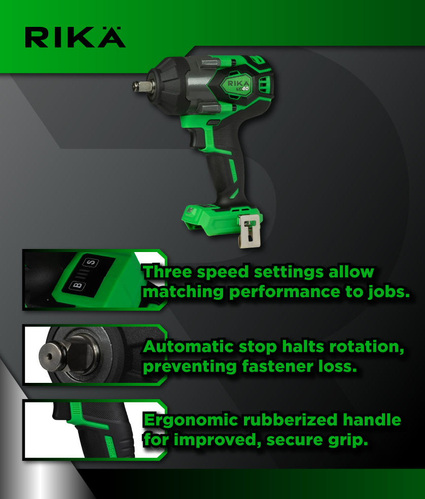 Rikä RK40 40V 1/2in Cordless Mid-Torque Impact Wrench | 1000Nm Nut-Busting Torque | Friction Ring | Brushless Motor | Body Only