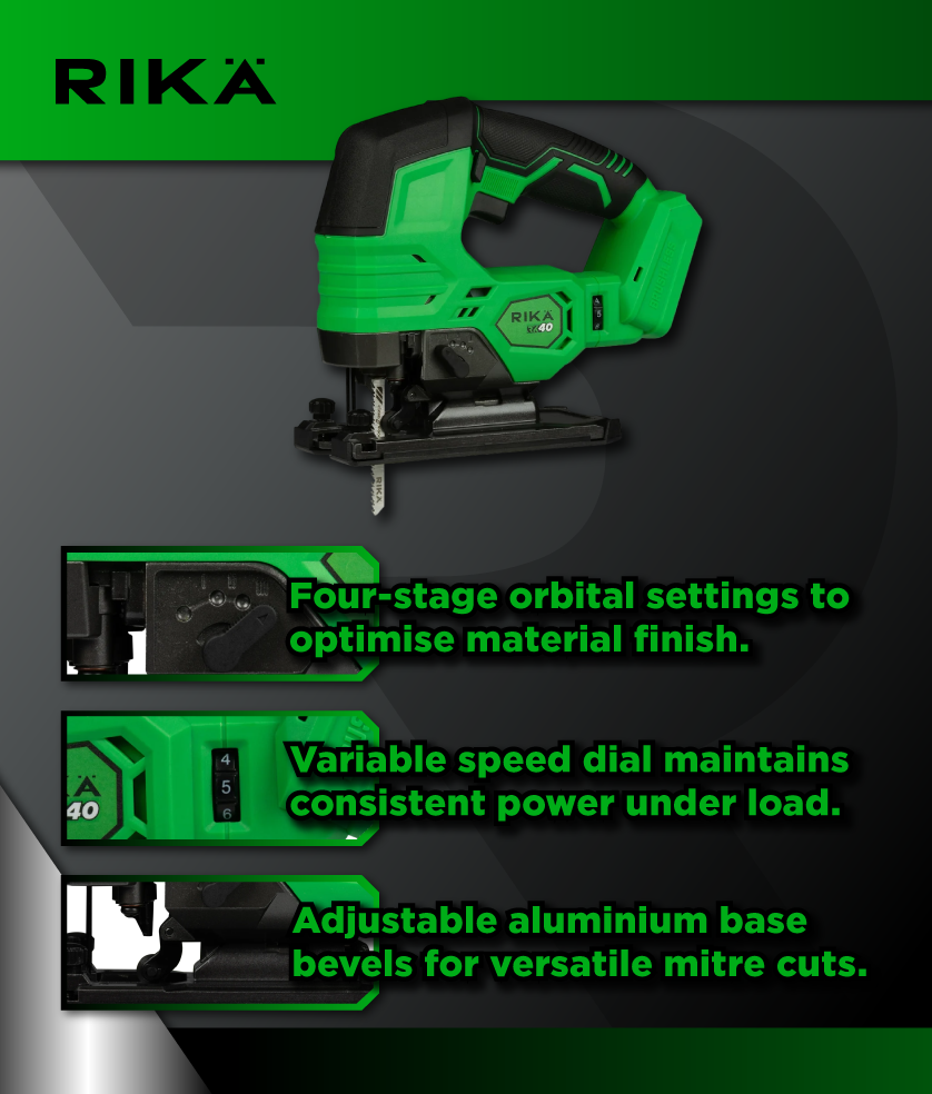 Rikä RK40 40V Cordless Jigsaw | Brushless Motor | Body Only
