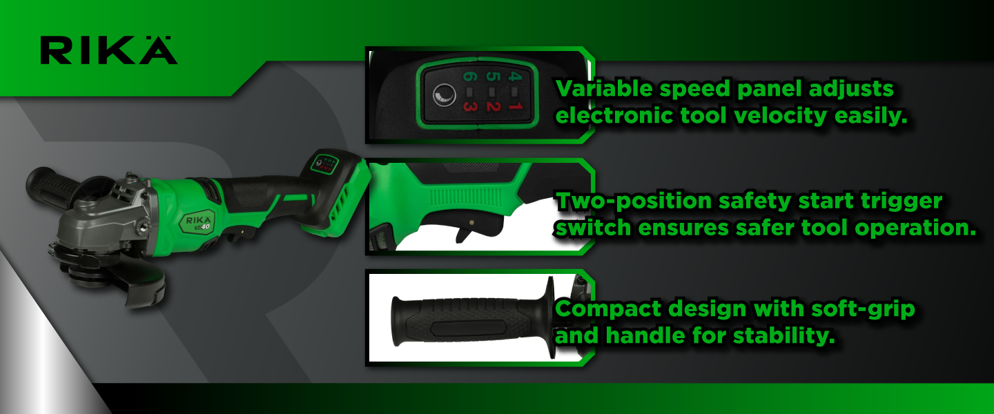 Rikä RK40 40V 125mm (5in) Cordless Braking Angle Grinder | Brushless Motor | Body Only