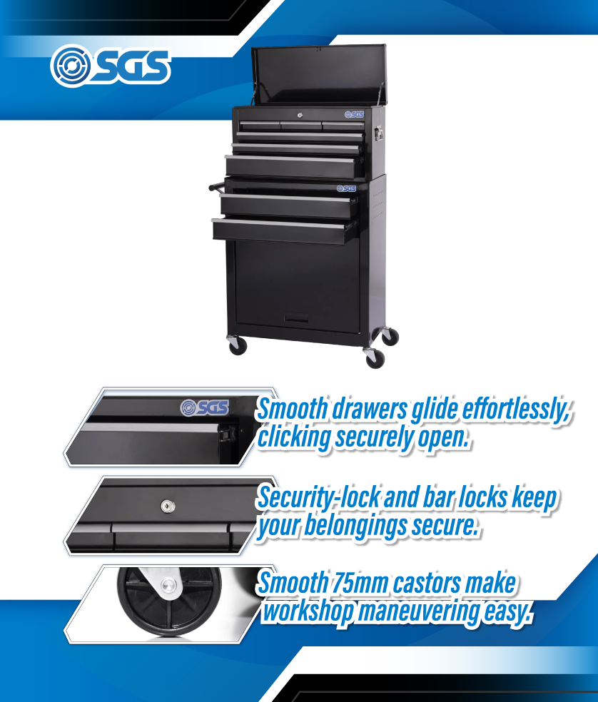 SGS 26in 8 Drawer Tool Chest & Roller Cabinet Combo | Black