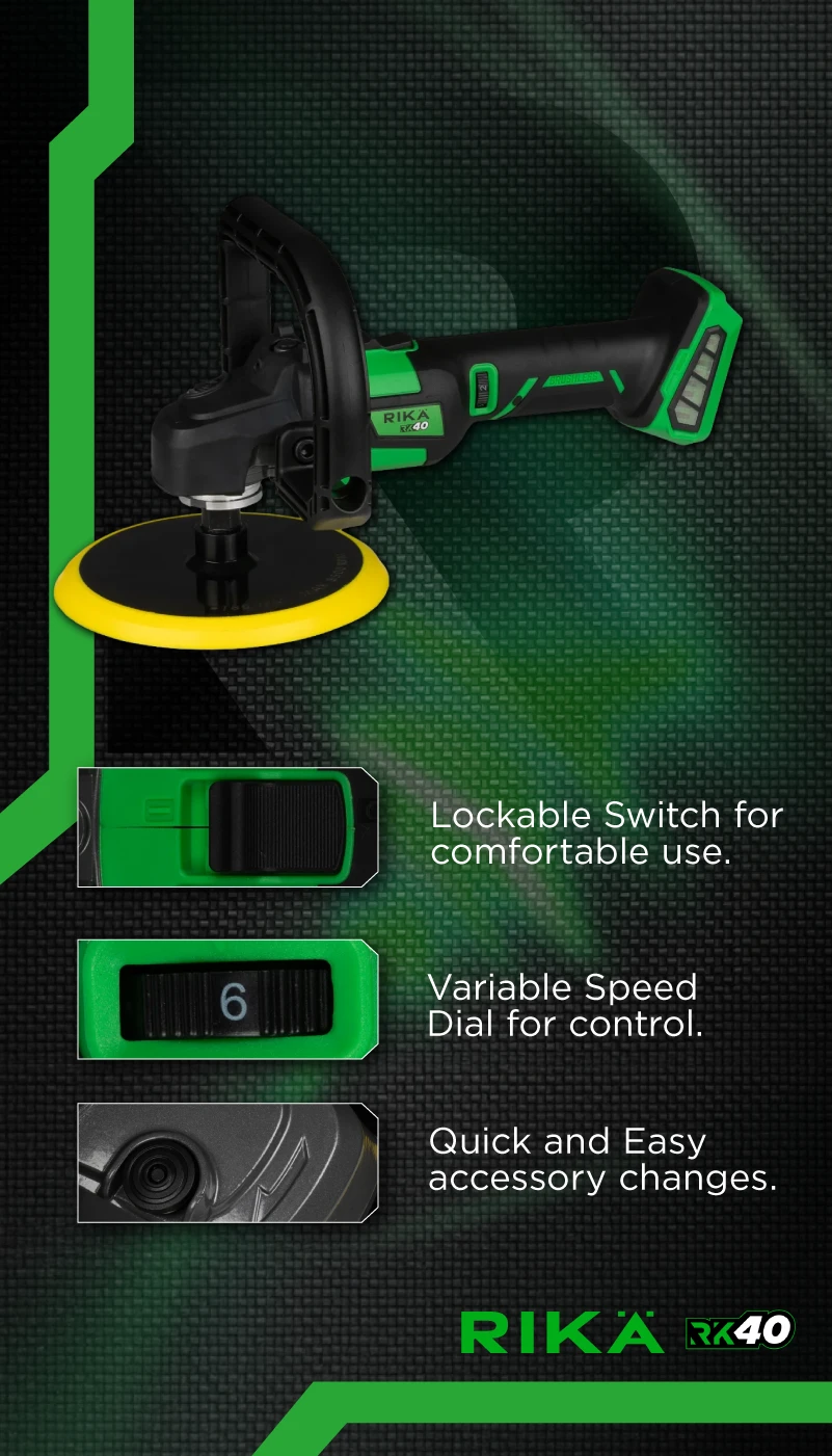 Rikä RK40 40V Cordless Rotary Car Polisher | 180mm Pad | Brushless Motor | Body Only