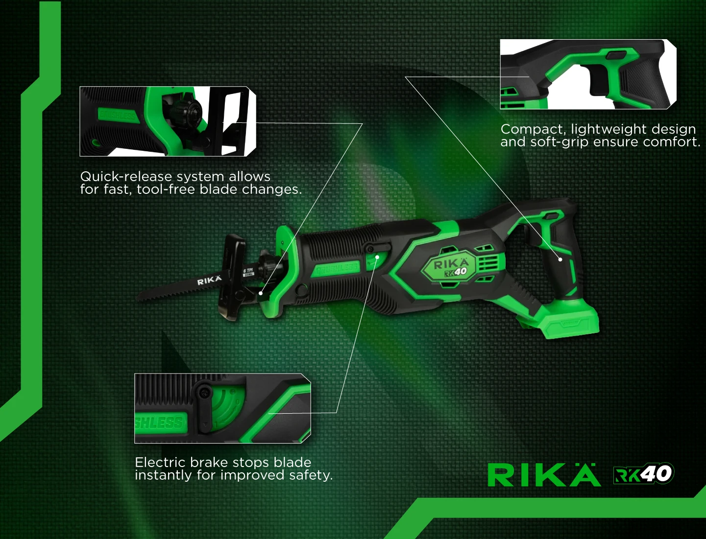 Rikä RK40 40V Cordless Reciprocating Saw | Brushless Motor | Body Only