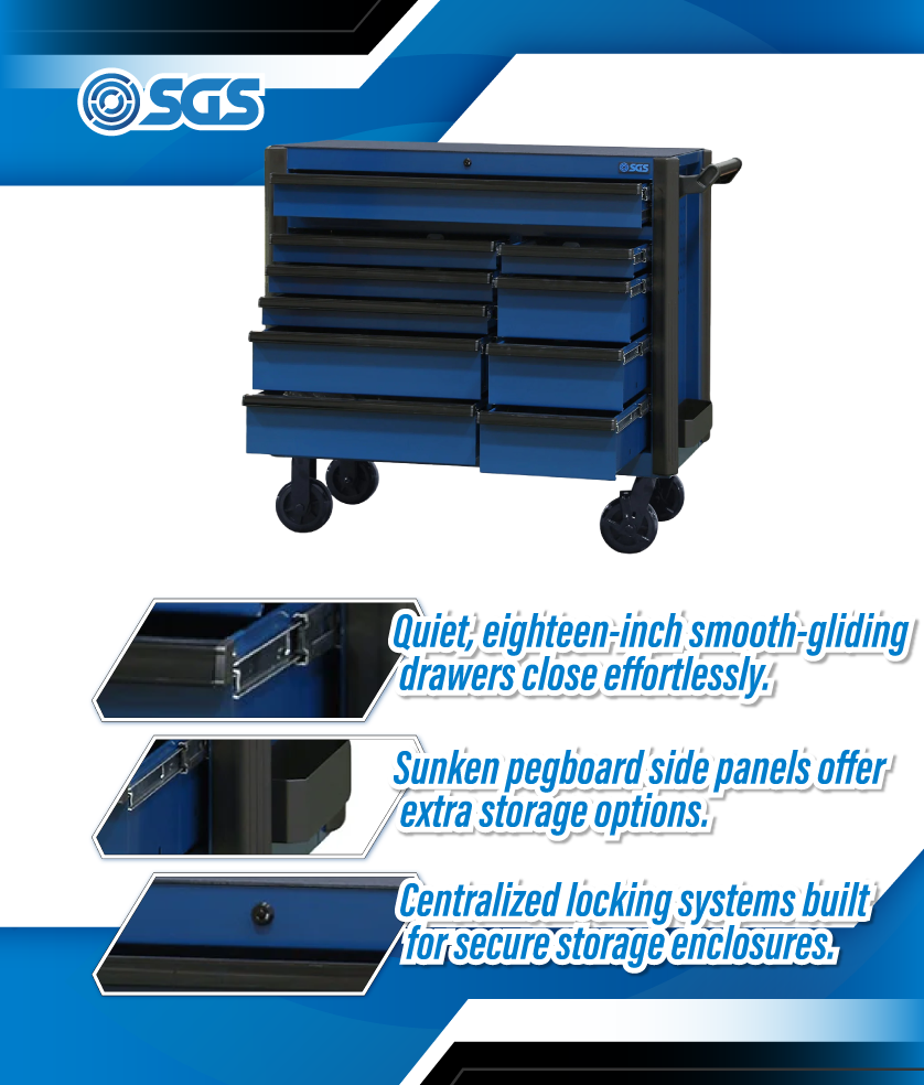 SGS 44in 10 Drawer Roller Cabinet | Blue