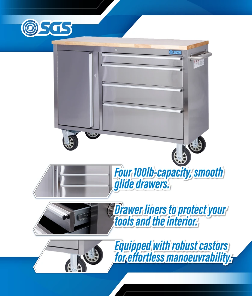SGS 48in Stainless Steel 4 Drawer Workbench Tool Chest Cabinet