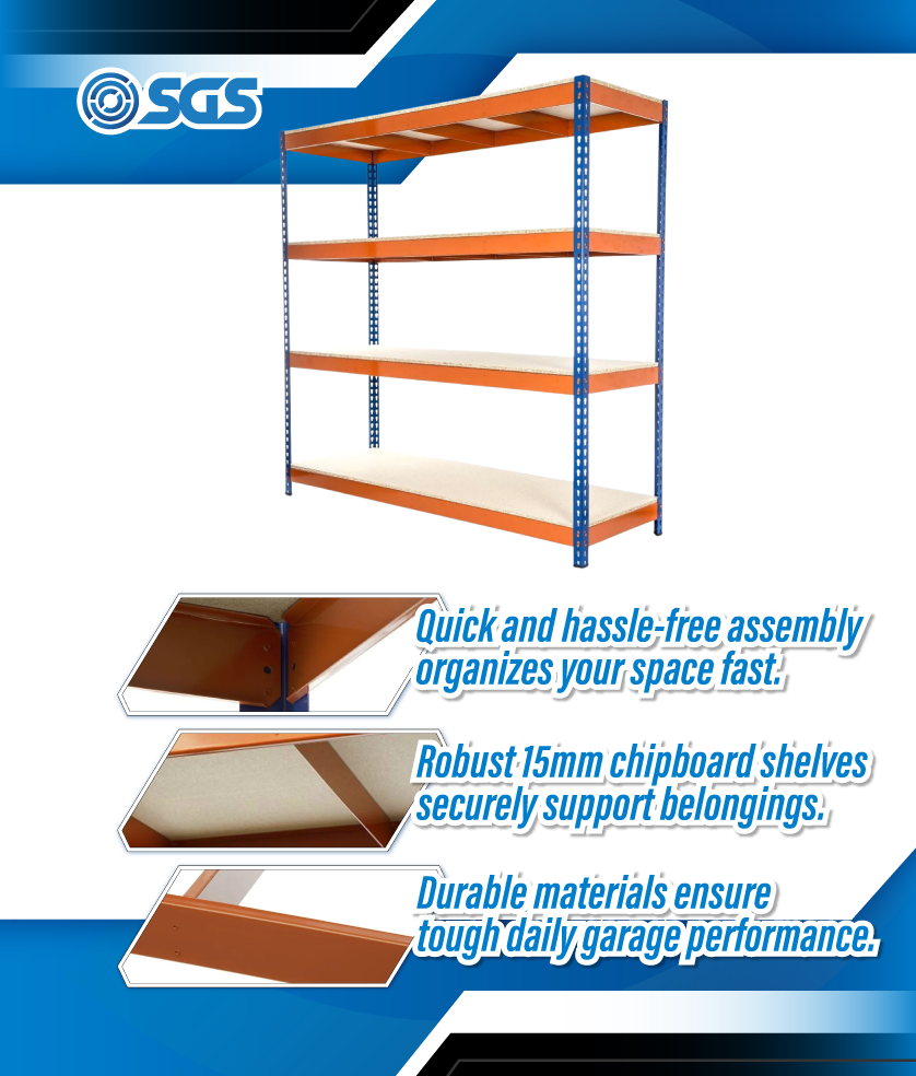 SGS 4 Tier Garage Shelving 15mm Chipboard Racking - 180x180x60cm
