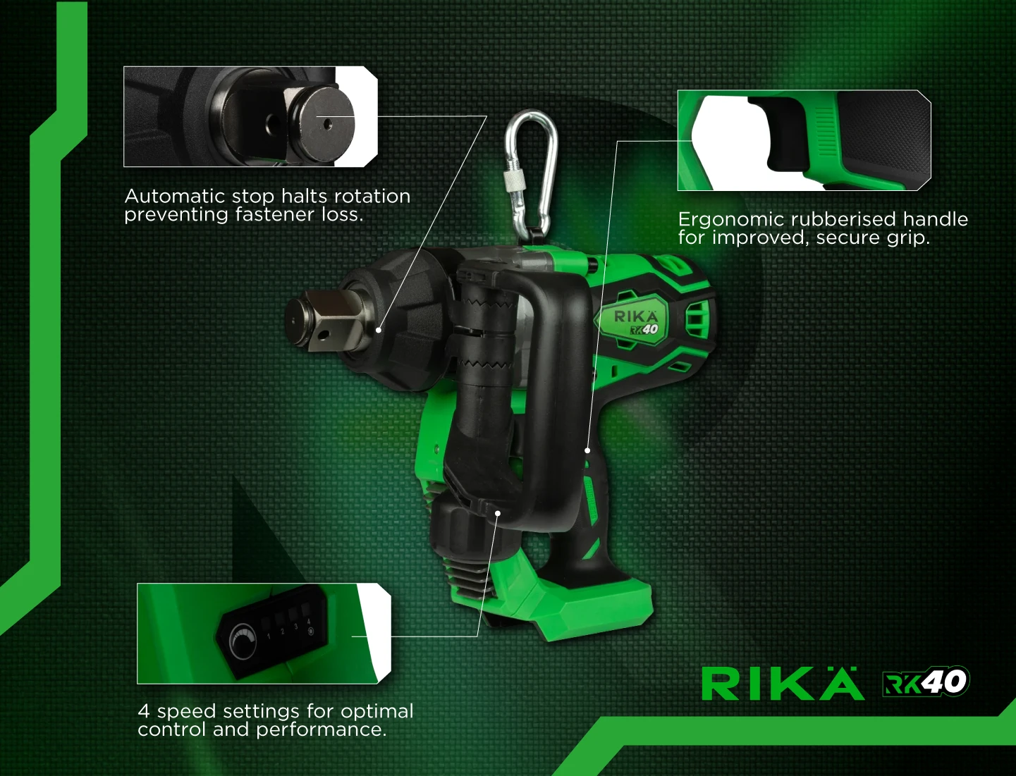 Rikä RK40 40V 1in Cordless High-Torque Impact Wrench | 2500Nm Nut-Busting Torque | Friction Ring | Brushless Motor | Body Only