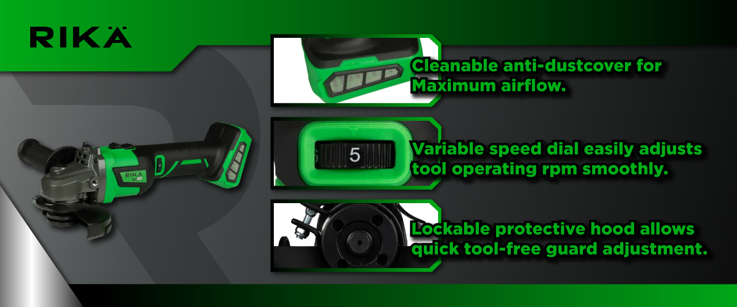 Rikä RK40 40V 115mm (4.5in) Cordless Braking Angle Grinder | Brushless Motor | Body Only