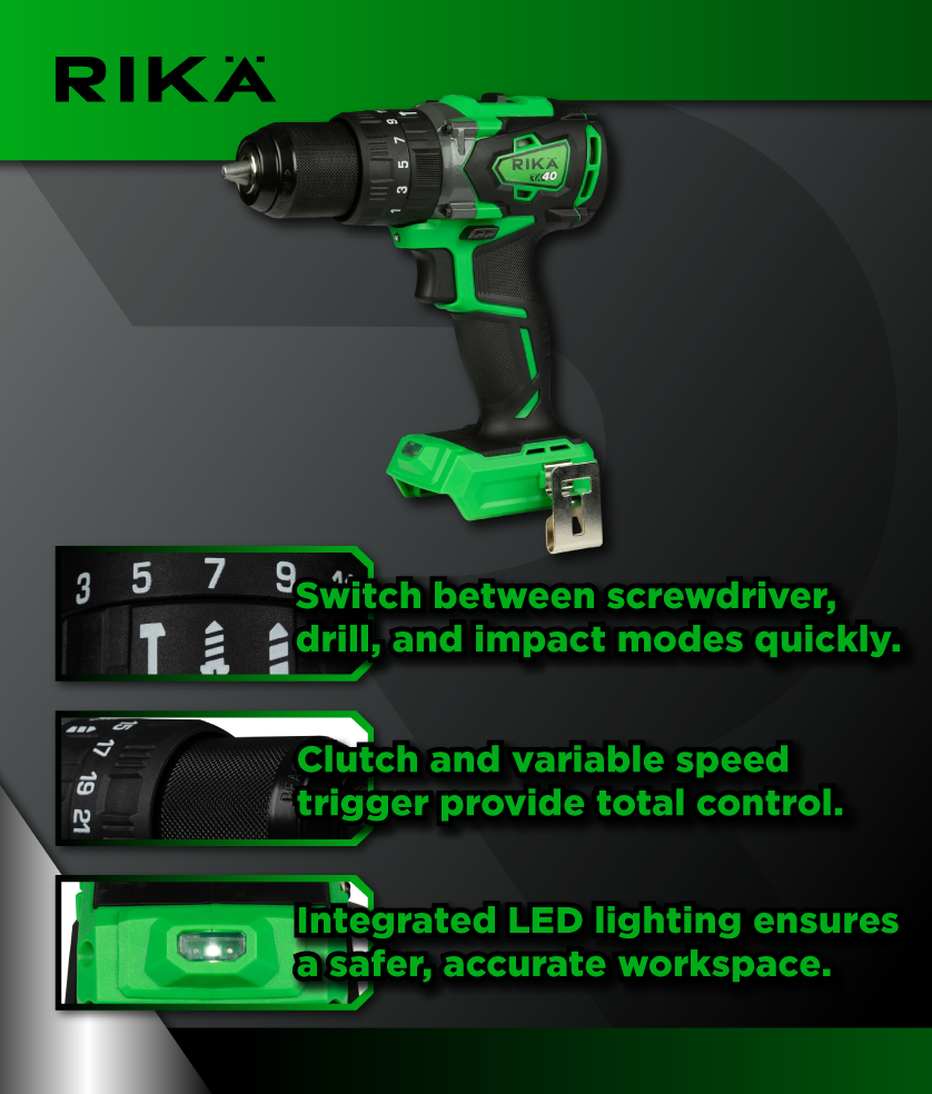 Rikä RK40 40V Cordless Compact Combi Drill | 79Nm | Brushless Motor | Body Only