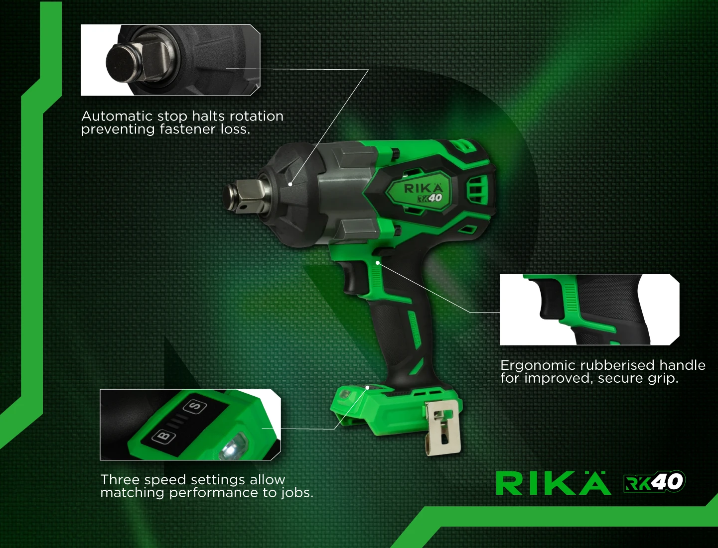 Rikä RK40 40V 3/4in Cordless High-Torque Impact Wrench | 1700Nm Nut-Busting Torque | Friction Ring | Brushless Motor | Body Only