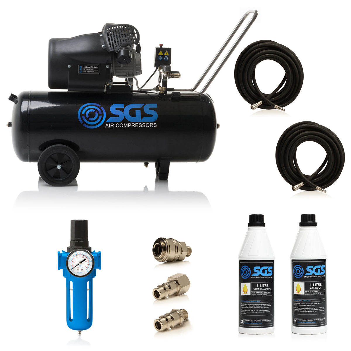 SGS 100 Litre Direct Drive Air Compressor & Starter Kit - 13.8CFM 3.0HP 100L