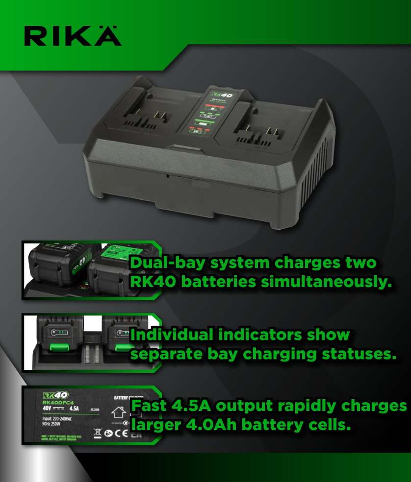 Rikä RK40 40V Double 4.0Ah Battery Fast Charger | 4.5A