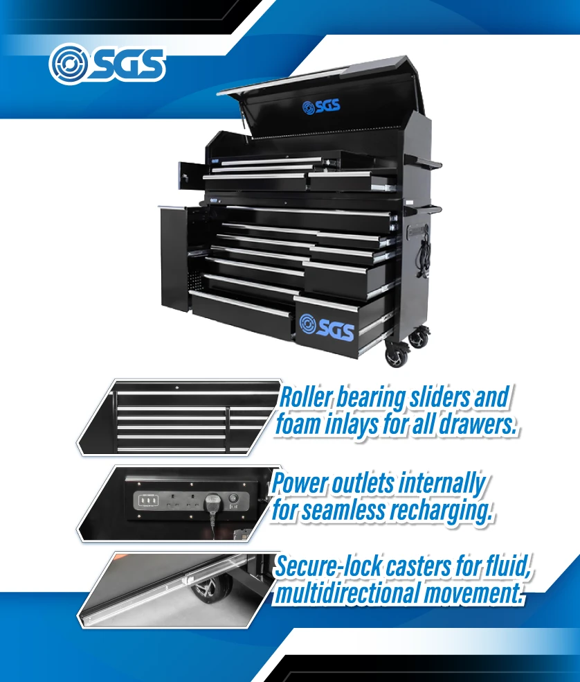 SGS 72in 16 Drawer Tool Chest and Roller Cabinet with Power Sockets