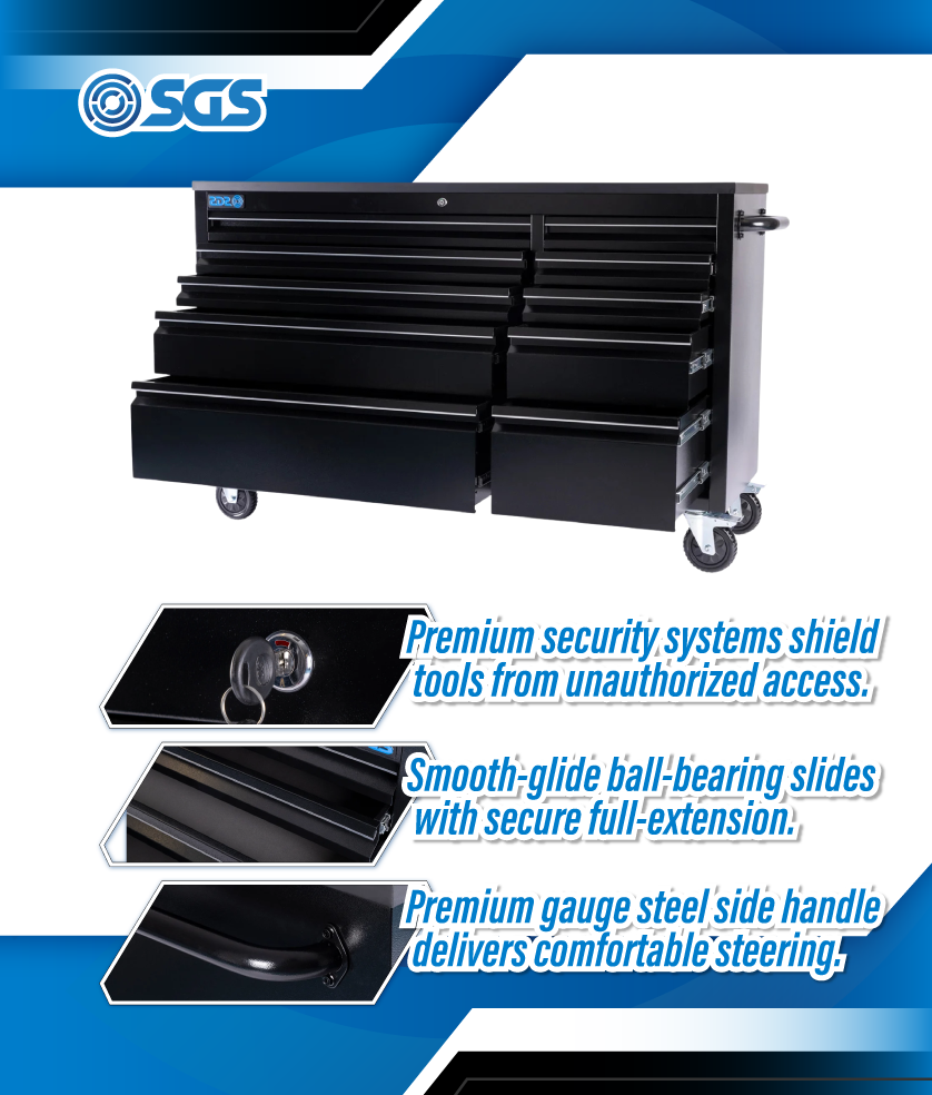 SGS 55in Deluxe 10 Drawer Wheeled Tool Cabinet | Black