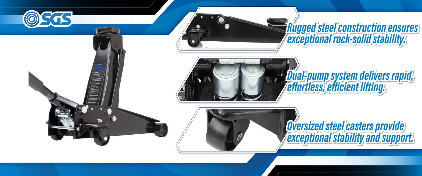 SGS 3 Tonne Heavy Duty Trolley Jack - 465mm Max Lift Height