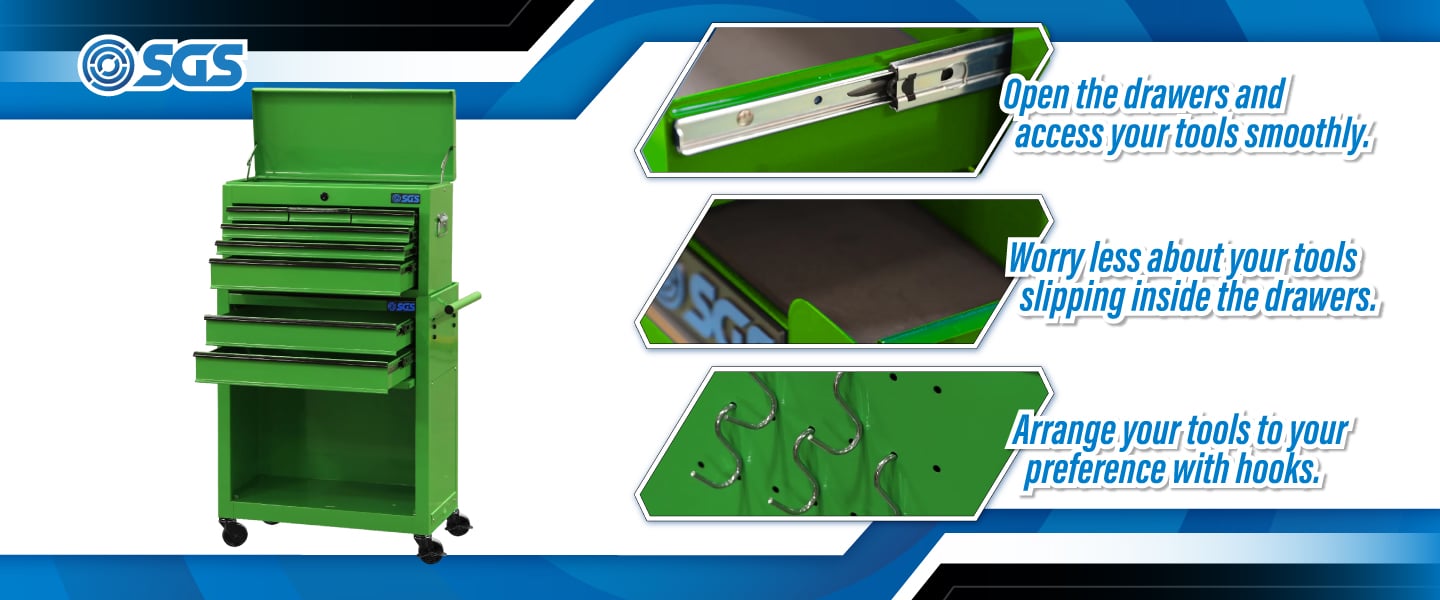 SGS Mechanics 8 Drawer Tool Box Chest & Roller Cabinet | Green
