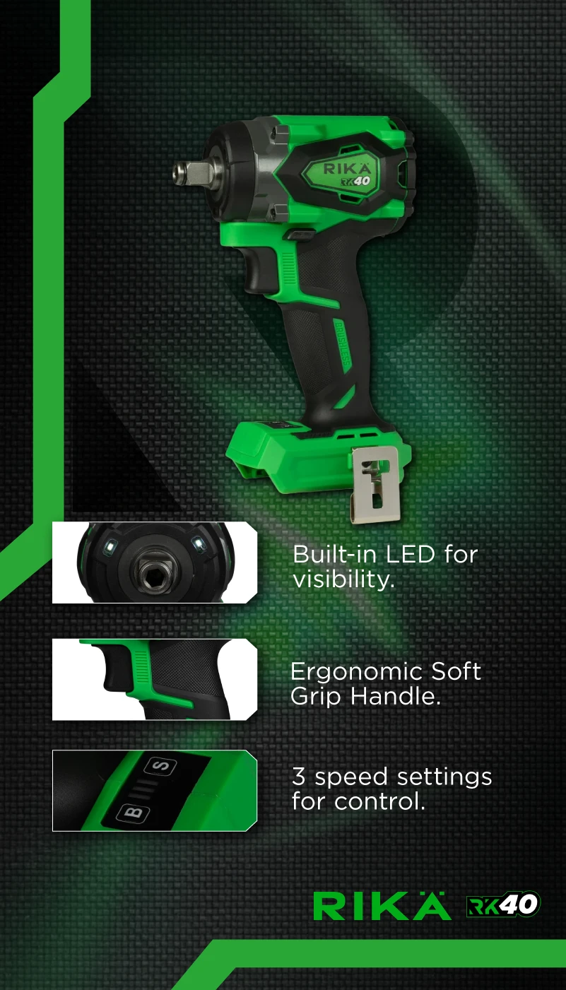 Rikä RK40 40V 1/2in Cordless Compact Impact Wrench | 480Nm Nut-Busting Torque | Friction Ring | Brushless Motor | Body Only