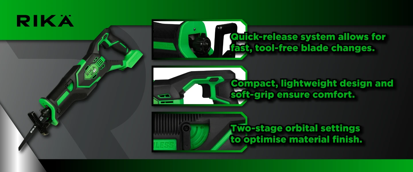 Rikä RK40 40V Cordless Reciprocating Saw | Brushless Motor | Body Only