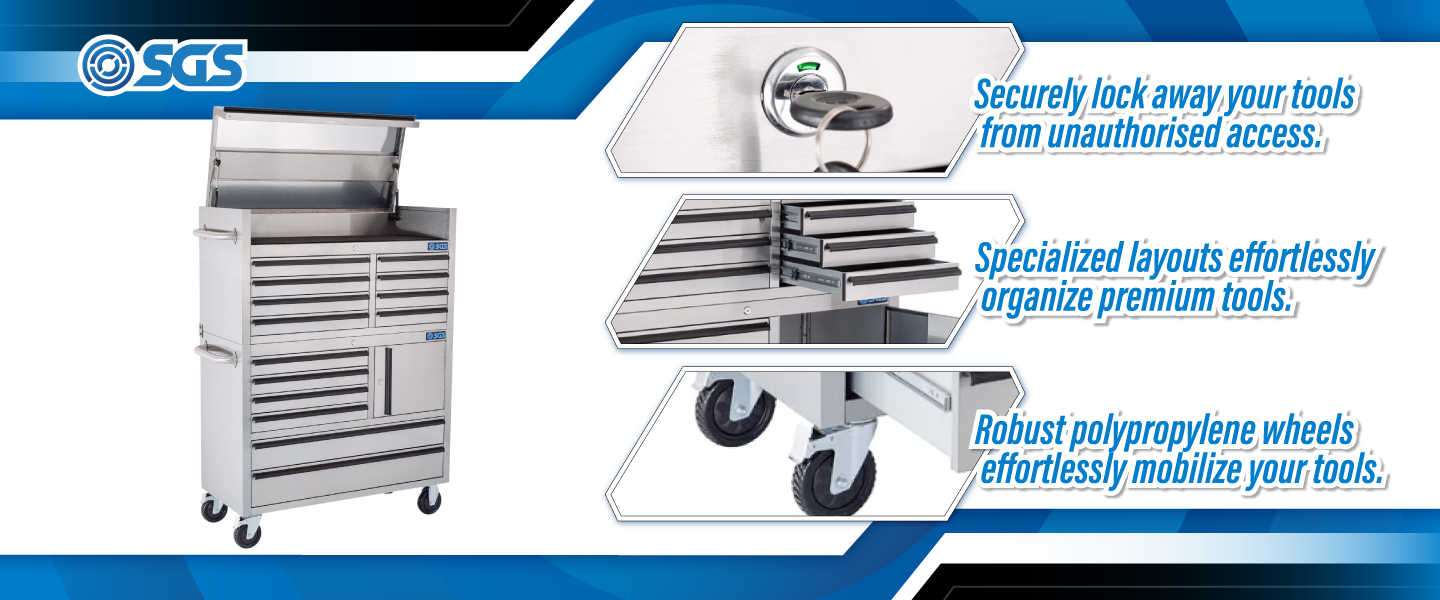 SGS 41in 14-Drawer Stainless Steel Professional Mobile Tool Cabinet