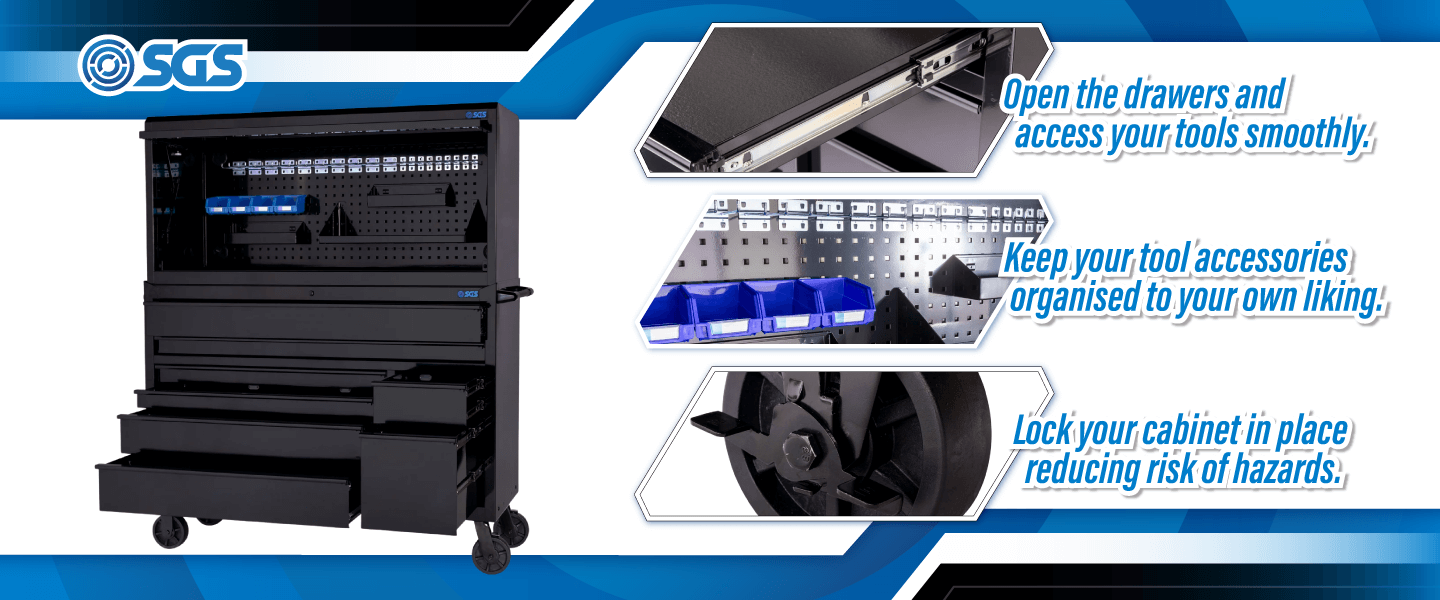 SGS 56in Roller Cabinet and Top Hutch | 8 Drawers | Black