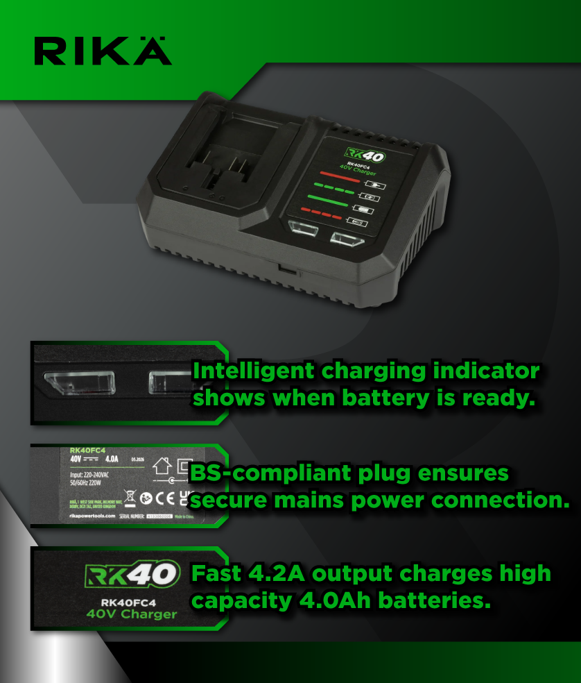 Rikä RK40 40V Single 4.0Ah Battery Fast Charger | 4.0A