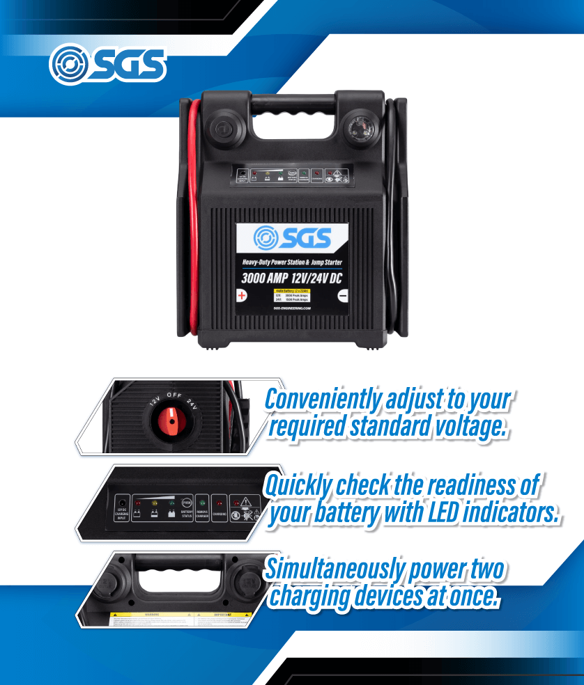 SGS 3000 Amp 12V/24V Heavy-Duty Jump Starter Power Station | LED Light